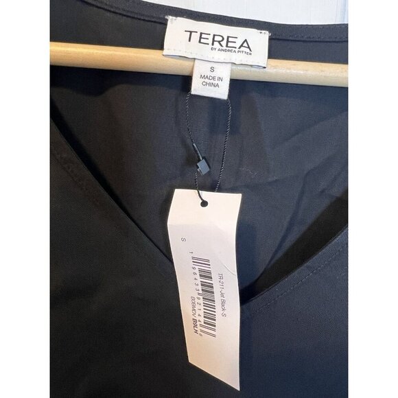 Terea By Andrea Pitter Vneck Sleeveless Black Blouse Small Hi Low Hem Bow Detail - Picture 5 of 7